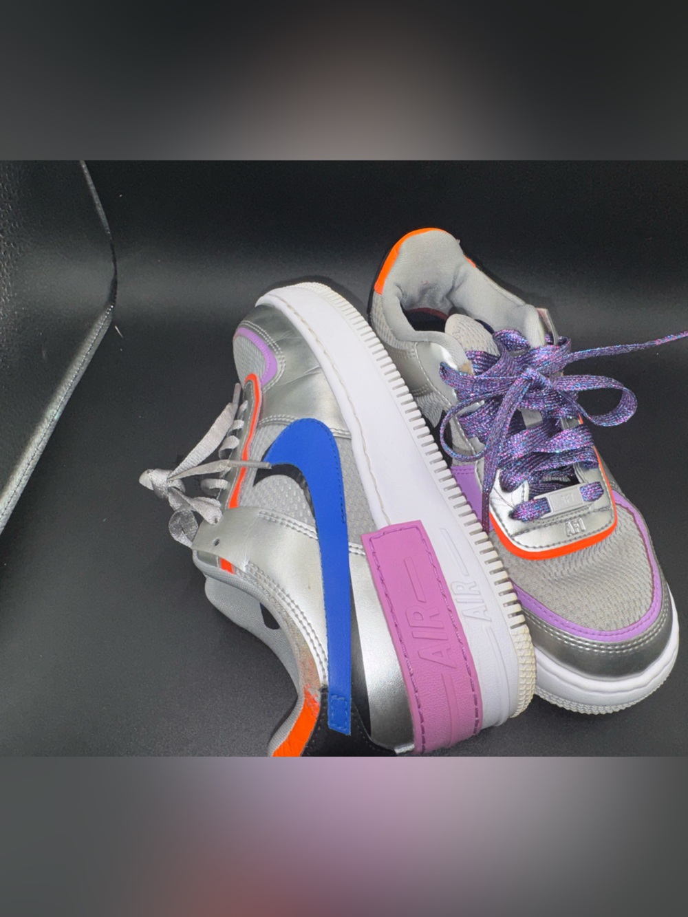 Nike Air Force 1 Shadow Metallic Silver Hyper Blue Pink Sneakers Women’s 7.5 - Picture 16 of 17